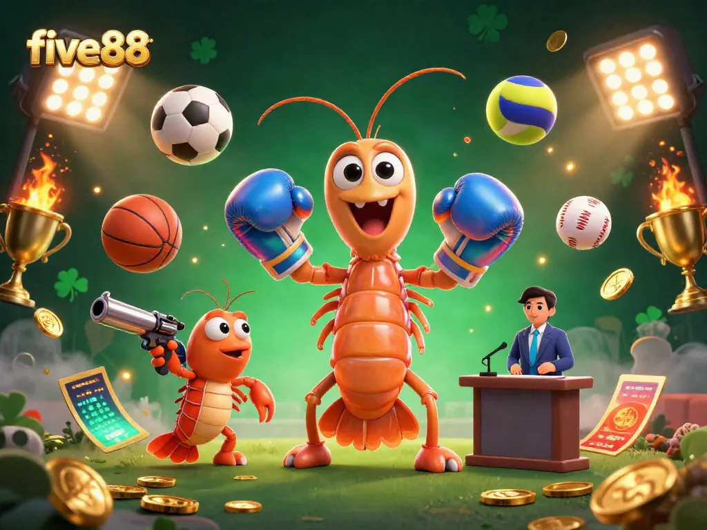 Enjoy thrilling five88 sports action with cartoon mantis shrimp and dynamic elements in a vibrant casino setting.