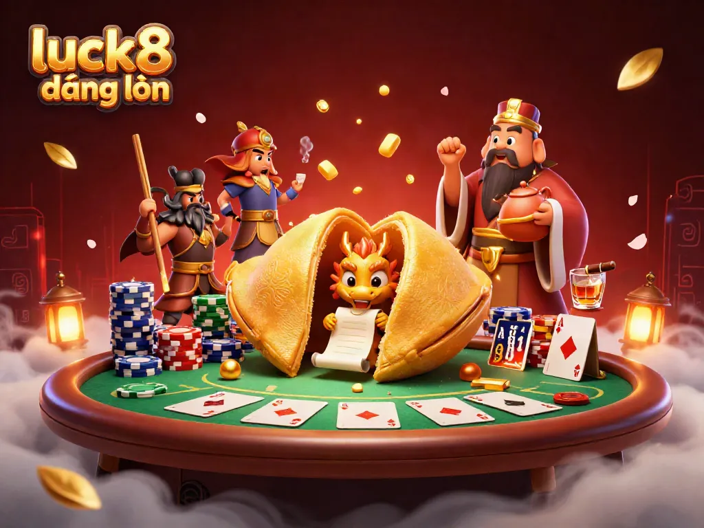 Engage in luck8 đăng nhập with a vibrant scene of fortune, poker elements, and dynamic casino action.
