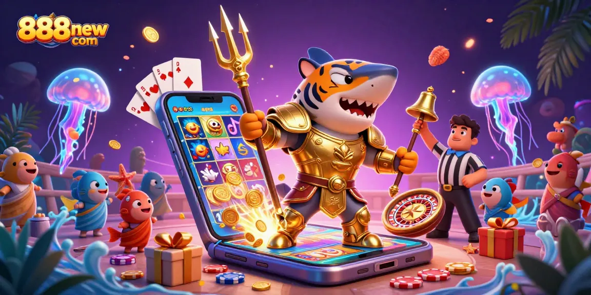 Experience thrilling gameplay at 888new com with dynamic 3D casino excitement featuring a tiger shark gladiator.