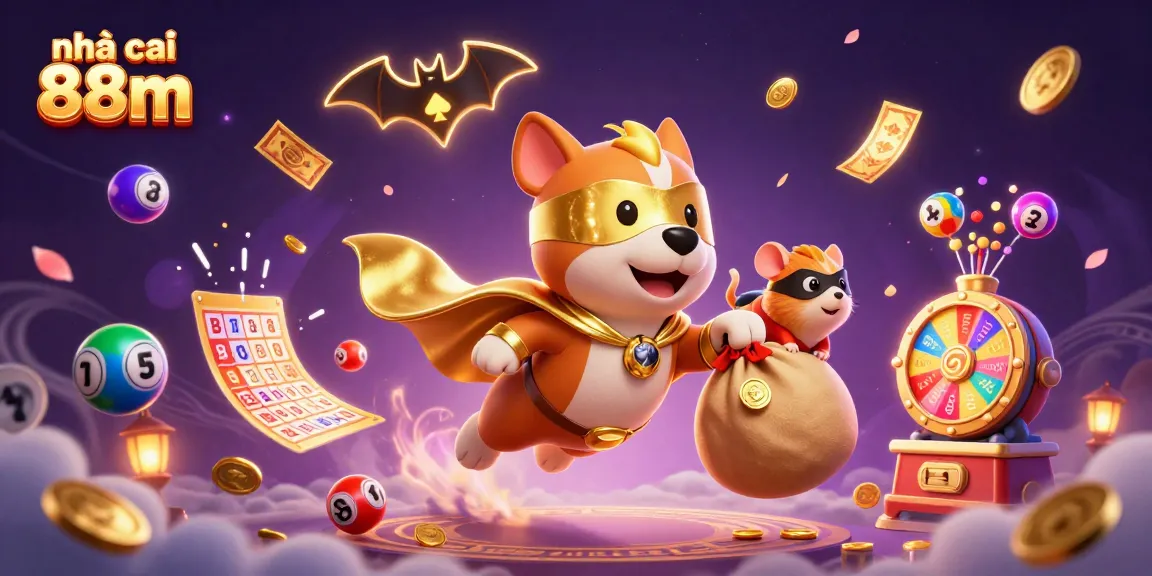 Experience the excitement of nhà cái 88m with gambling-themed 3D characters and vibrant casino elements.
