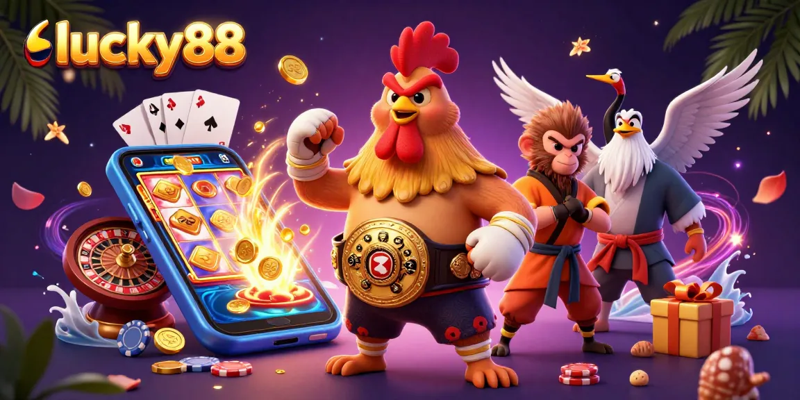 Experience thrilling gameplay with lucky88's vibrant character scene bursting with casino fun.