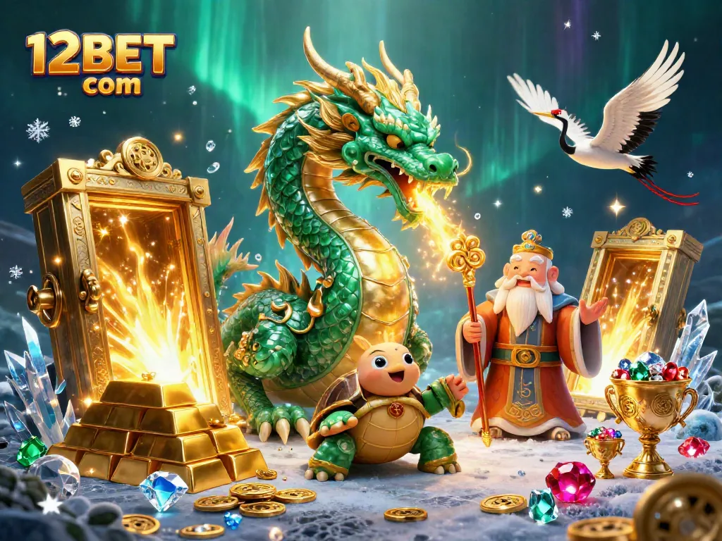 Experience thrilling gameplay at 12BET com amid a vibrant 3D casino scene bursting with treasures.