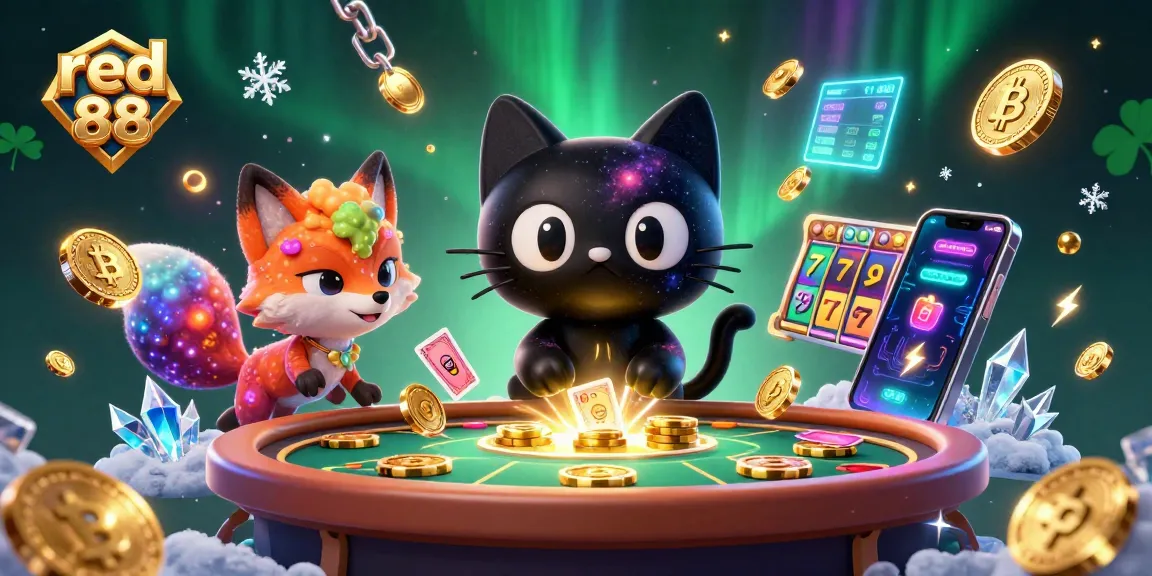 Engage with the cosmic fun at red 88 featuring a black hole cat and colorful elements.