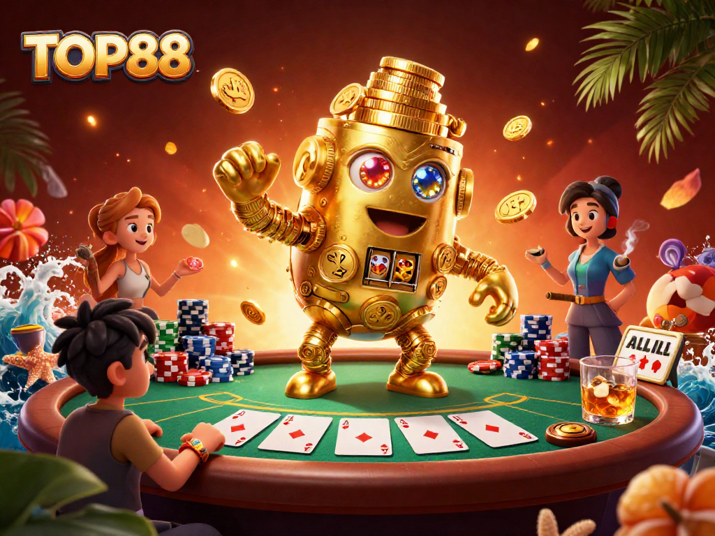 Engage in thrilling gaming with TOP88's dynamic casino scene featuring rich poker elements.