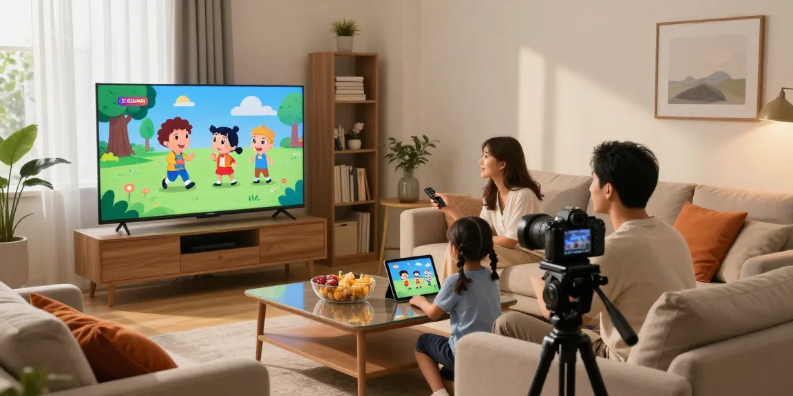 Família assistindo IPTV com bestbraziliptv na sala de estar moderna