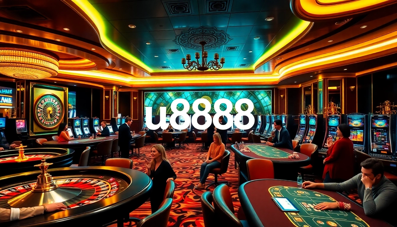 Exciting gaming atmosphere showcasing vibrant u8888 casino tables and players engaged in action.