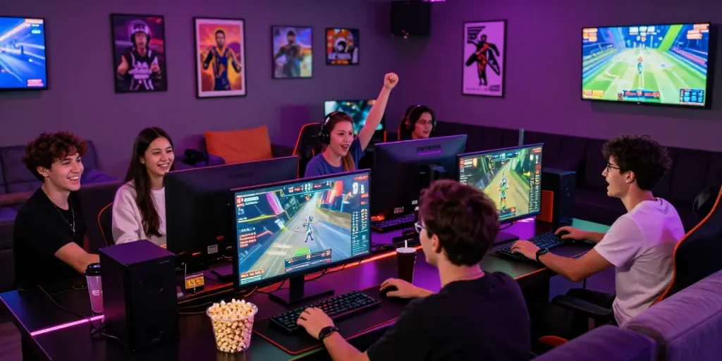 Friends enjoying gaming at du88 online platform with vibrant atmosphere.