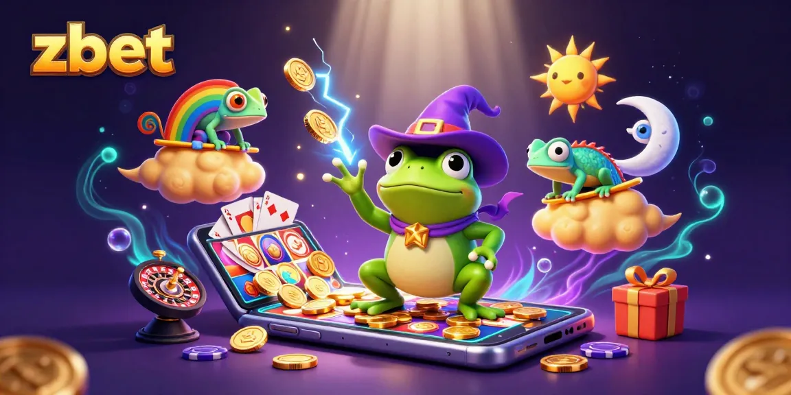 Engage with zbet’s vibrant casino scene showcasing a wizard frog, chameleon, and golden coins.
