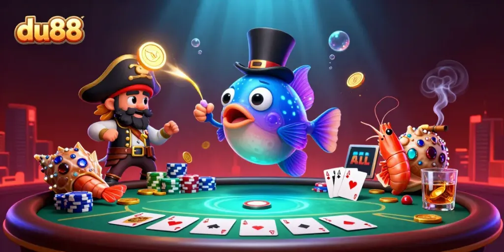 Engage with du88's vibrant undersea casino adventure featuring energetic characters seeking treasures.