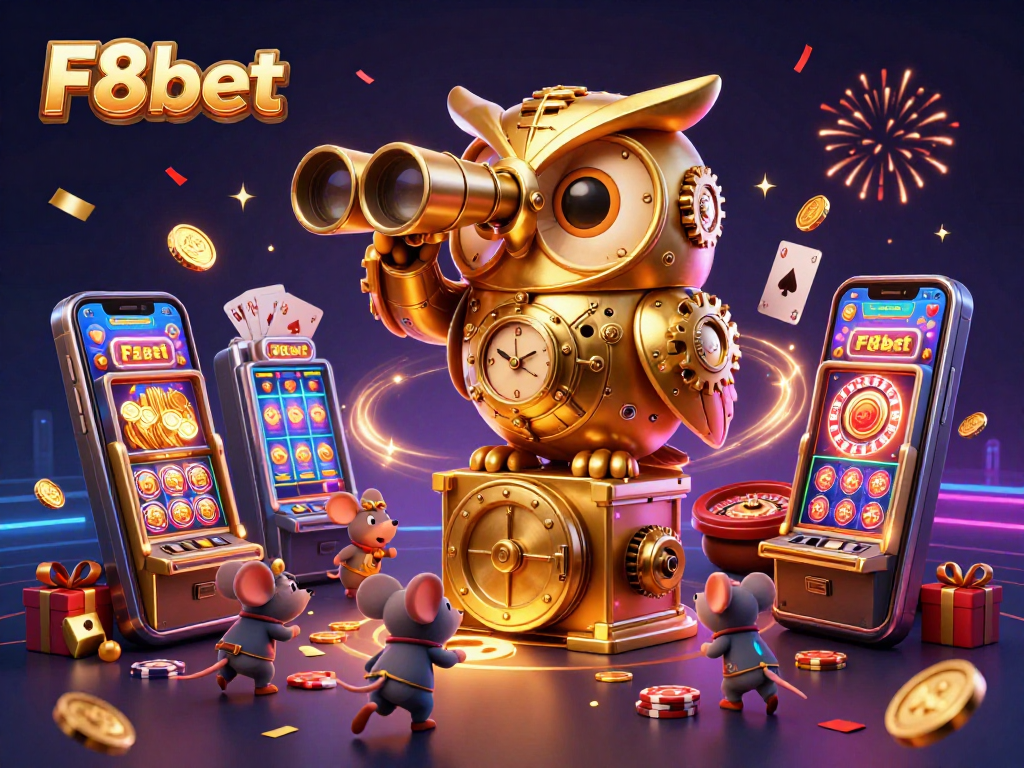 Experience the thrill of F8bet casino action with gold coins and lively characters in a vibrant scene.