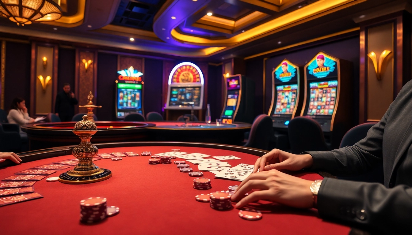 Engaged players enjoying an exhilarating game at RR88 casino, showcasing poker and vibrant atmosphere.
