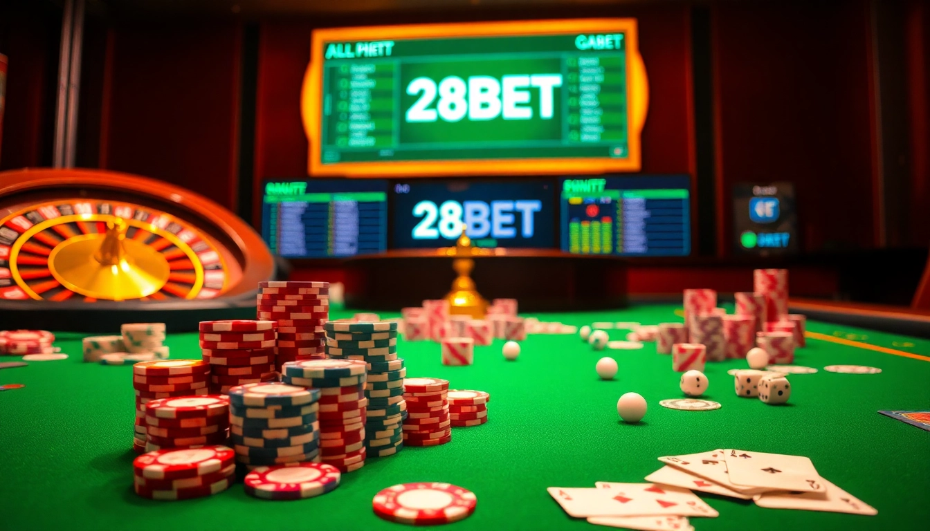 Experience thrilling gambling action at 28BET with vibrant casino tables and exciting betting options.