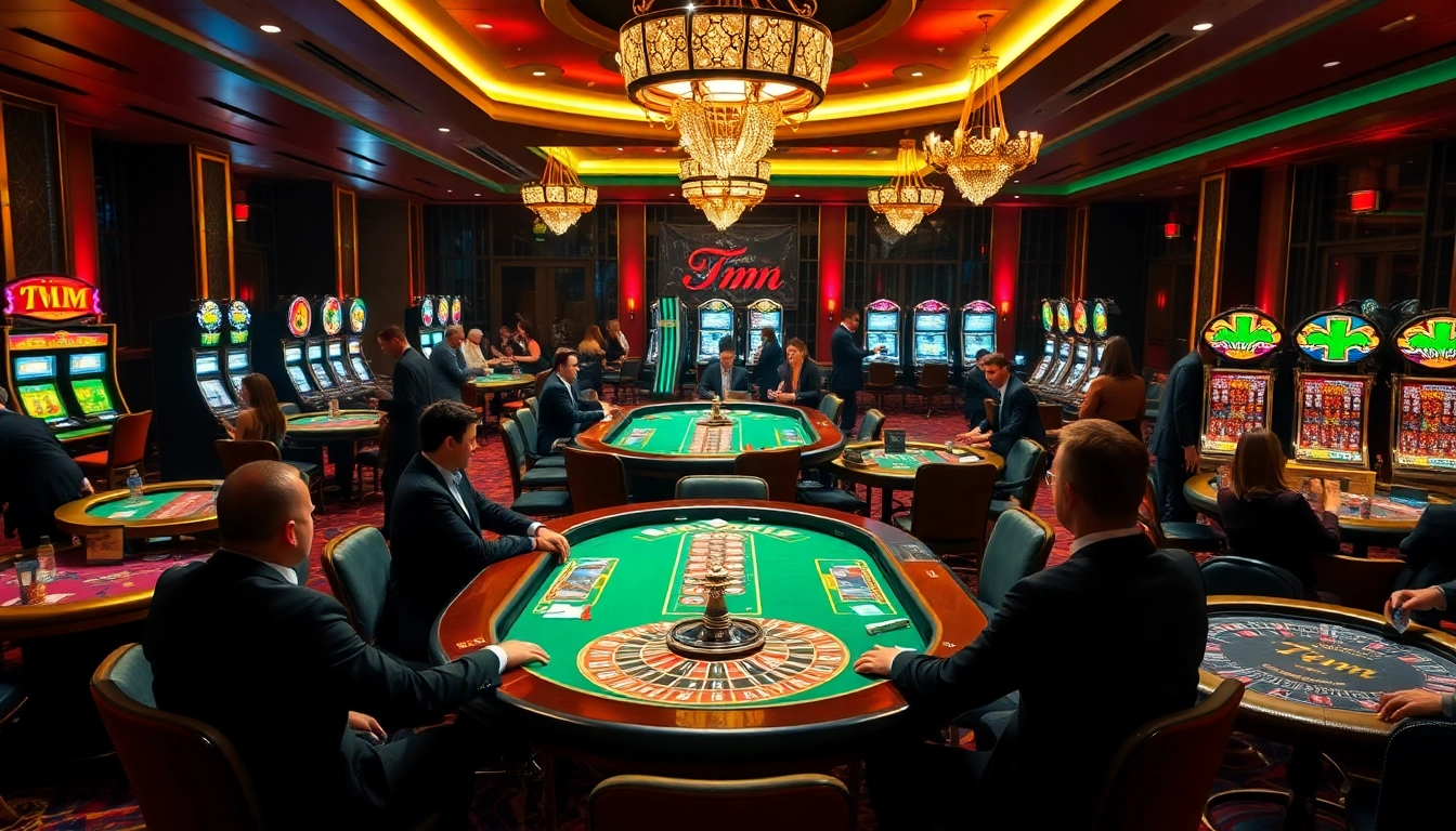 Engaging table game scene at a casino illustrating 7m excitement with vibrant chips and players.