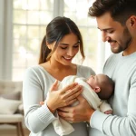 Family with new bornbaby enjoying a tender moment in a serene nursery setting.